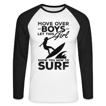 Surfen Move Over Boys Lassen Sie sich von diesem - Unisex Baseballshirt langarm - Weiß/Schwarz - Vorne - Nik (191cm)