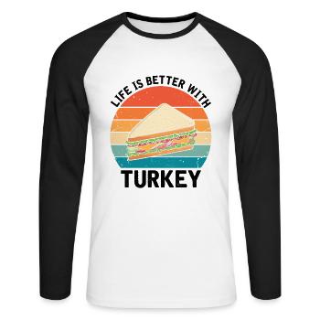 Food Love Sandwich Baguette Ketchup - Unisex Long Sleeve Baseball T-Shirt - white/black - Front - Nik (191cm)
