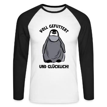 Voll Gefuttert und Glücklich Kaiserpinguin - Unisex Baseballshirt langarm - Weiß/Schwarz - Vorne - Nik (191cm)