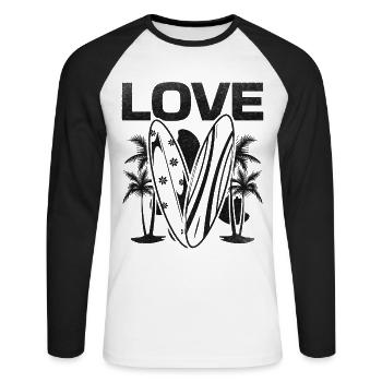 Surfboard Surfer Wellenreiten Wassersurfen Liebe - Unisex Baseballshirt langarm - Weiß/Schwarz - Vorne - Nik (191cm)