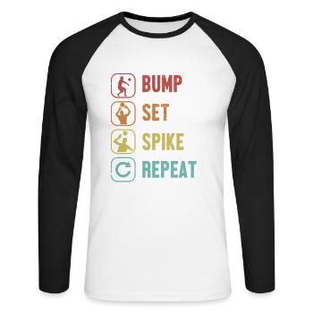 Bump Set Spike Repeat Volleyballfreak Volleyball - Unisex Baseballshirt langarm - Weiß/Schwarz - Vorne - Nik (191cm)