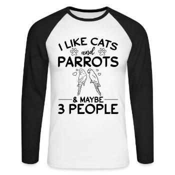 I like cats and parrots & Maybe 3 people - Unisex Long Sleeve Baseball T-Shirt - white/black - Front - Nik (191cm)