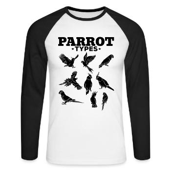 Types de perroquets Perroquets Perruches Aras - T-shirt baseball manches longues Homme - blanc/noir - Devant - Nik (191cm)