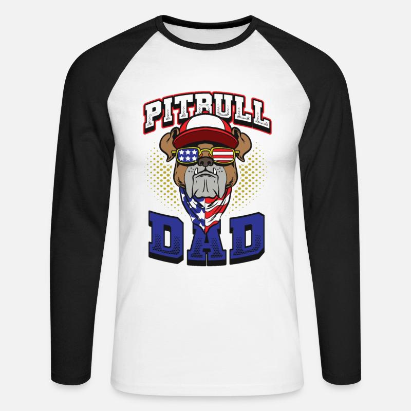 American Pitbull Dad 4. Juli - Unisex Baseballshirt langarm - Weiß/Schwarz