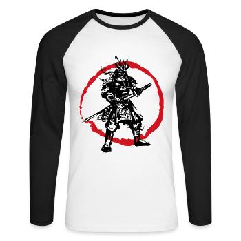 Samurai Japanischer Krieger Blutmond Design - Unisex Baseballshirt langarm - Weiß/Schwarz - Vorne - Nik (191cm)