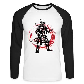 Samurai Japanischer Krieger Blutmond Design - Unisex Baseballshirt langarm - Weiß/Schwarz - Vorne - Nik (191cm)