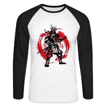 Samurai Japanischer Krieger Blutmond Design - Unisex Baseballshirt langarm - Weiß/Schwarz - Vorne - Nik (191cm)