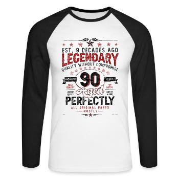 Vintage Legendary - Aged perfectly 90th birthday - Unisex Long Sleeve Baseball T-Shirt - white/black - Front - Nik (191cm)