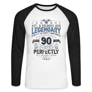 Vintage Legendary - Aged perfectly 90th birthday - Unisex Long Sleeve Baseball T-Shirt - white/black - Front - Nik (191cm)
