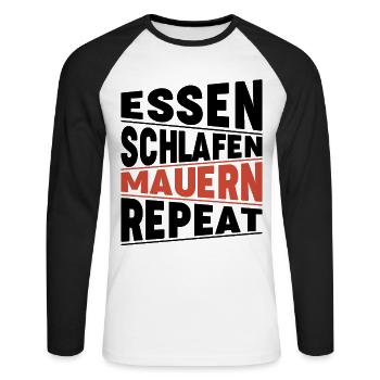 Essen schlafen Mauern Repeat - Unisex Baseballshirt langarm - Weiß/Schwarz - Vorne - Nik (191cm)