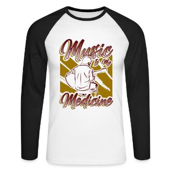 La musique est ma médecine Mélomanes - T-shirt baseball manches longues Homme - blanc/noir - Devant - Nik (191cm)