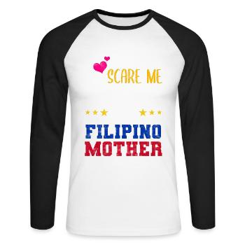 Philippines Filipina Drapeau Fils Mère I Cadeau - T-shirt baseball manches longues Homme - blanc/noir - Devant - Nik (191cm)
