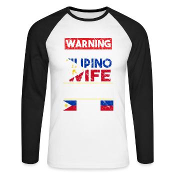 Philippines Filipina Flag Femme Mariage I Cadeau - T-shirt baseball manches longues Homme - blanc/noir - Devant - Nik (191cm)
