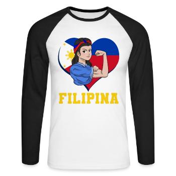 Philippines Filipina Pride Flag Heart I Cadeau - T-shirt baseball manches longues Homme - blanc/noir - Devant - Nik (191cm)