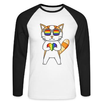 Chat LGBT Arc-en-ciel - T-shirt baseball manches longues Homme - blanc/noir - Devant - Nik (191cm)