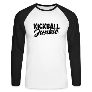 Kickball Junkie Cool Kick Ball - Teamspieler - Unisex Baseballshirt langarm - Weiß/Schwarz - Vorne - Nik (191cm)