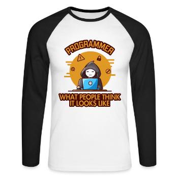 Programmer Looks Like Engineer Full Stack - Unisex Long Sleeve Baseball T-Shirt - white/black - Front - Nik (191cm)