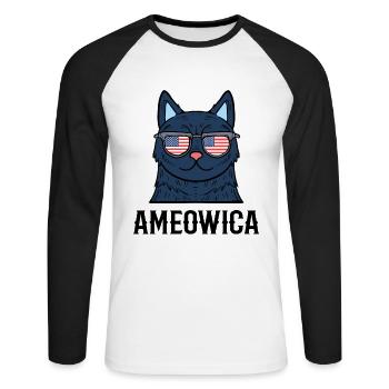Ameowica chaton chat de gouttière chat amoureux - T-shirt baseball manches longues Homme - blanc/noir - Devant - Nik (191cm)