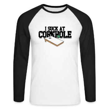 Drôle je suce à Cornhole Bean Bag Toss Game - - T-shirt baseball manches longues Homme - blanc/noir - Devant - Nik (191cm)