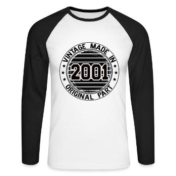 Vintage Made In 2001 Original Part Geburtstag 2001 - Unisex Baseballshirt langarm - Weiß/Schwarz - Vorne - Nik (191cm)