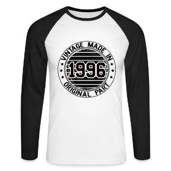 Vintage Made In 1996 Original Part Geburtstag 1996 - Unisex Baseballshirt langarm - Weiß/Schwarz - Vorne - Nik (191cm)