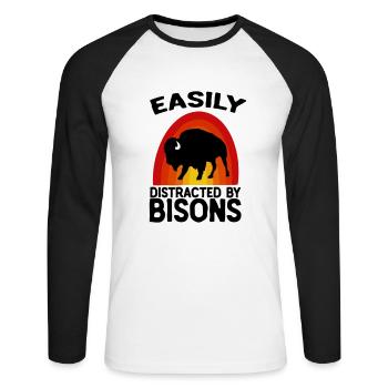Bison Buffalo Water Buffalo National Park - Unisex Long Sleeve Baseball T-Shirt - white/black - Front - Nik (191cm)