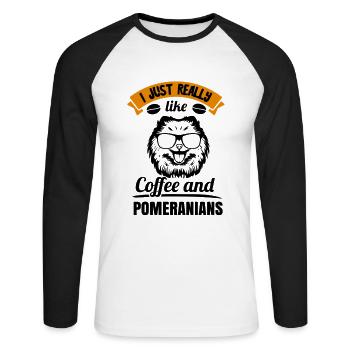 Spitz Pomeranian Zwergspitz Chien - T-shirt baseball manches longues Homme - blanc/noir - Devant - Nik (191cm)