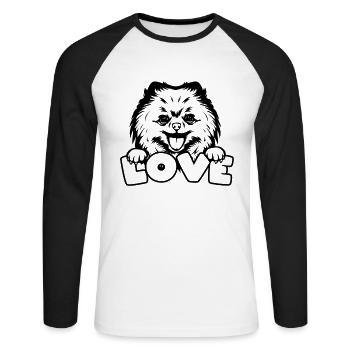 Spitz Pomeranian Zwergspitz Chien - T-shirt baseball manches longues Homme - blanc/noir - Devant - Nik (191cm)