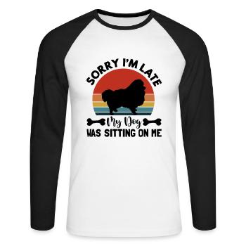 Spitz Pomeranian Zwergspitz Chien - T-shirt baseball manches longues Homme - blanc/noir - Devant - Nik (191cm)