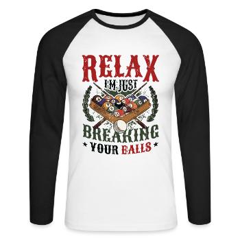 Billards Pool Players - Unisex Baseballshirt langarm - Weiß/Schwarz - Vorne - Nik (191cm)