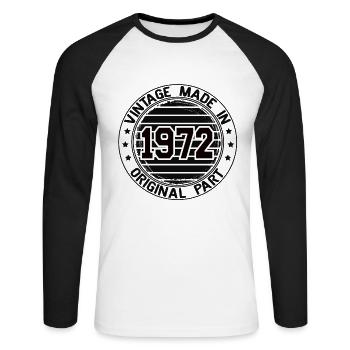 Vintage Made In 1972 Original Part Geburtstag 1972 - Unisex Baseballshirt langarm - Weiß/Schwarz - Vorne - Nik (191cm)