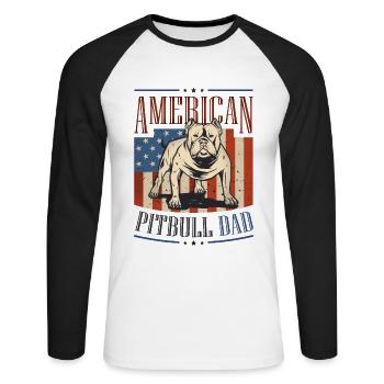 American Pitbull Dad 4. Juli - Unisex Baseballshirt langarm - Weiß/Schwarz - Vorne - Nik (191cm)