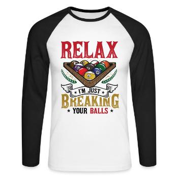 Billards Pool Players - Unisex Baseballshirt langarm - Weiß/Schwarz - Vorne - Nik (191cm)