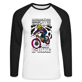 50. Geburtstag Pedelec E-Bike - Unisex Baseballshirt langarm - Weiß/Schwarz - Vorne - Nik (191cm)