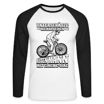 Unterschätze niemals einen alten Mann Pedelec - Unisex Baseballshirt langarm - Weiß/Schwarz - Vorne - Nik (191cm)