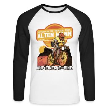 Unterschätze niemals einen alten Mann Pedelec - Unisex Baseballshirt langarm - Weiß/Schwarz - Vorne - Nik (191cm)