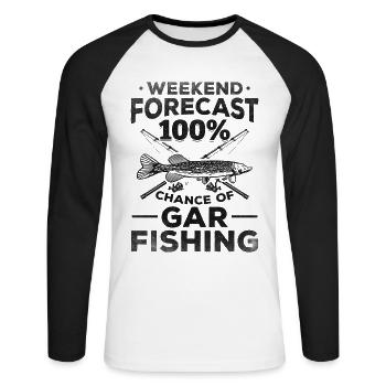 Garfishing I Wochenend-Prognose 100% Chance auf - Unisex Baseballshirt langarm - Weiß/Schwarz - Vorne - Nik (191cm)