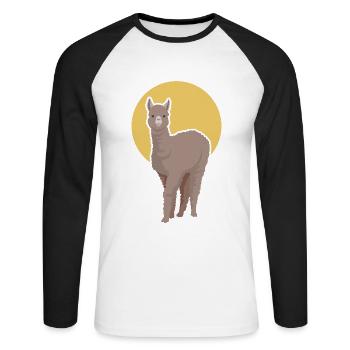 Alpaga Illustration Lama Huacaya Pako Éleveur - T-shirt baseball manches longues Homme - blanc/noir - Devant - Nik (191cm)