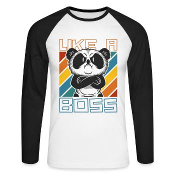 Comme un patron - Drôle de dessin animé Panda Bear Saying - T-shirt baseball manches longues Homme - blanc/noir - Devant - Nik (191cm)