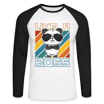 Comme un patron - Drôle de dessin animé Panda Bear Saying - T-shirt baseball manches longues Homme - blanc/noir - Devant - Nik (191cm)