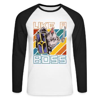 Comme un patron - Drôle de chevalier de poulet disant - T-shirt baseball manches longues Homme - blanc/noir - Devant - Nik (191cm)