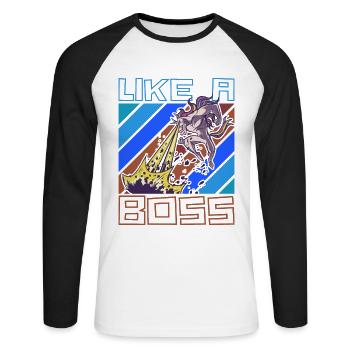 Like a Boss - Licorne Destructeur de Mondes Disant - T-shirt baseball manches longues Homme - blanc/noir - Devant - Nik (191cm)