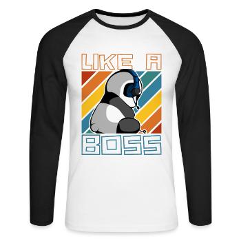 Comme un patron - Gaming Panda Bear Gambler Saying - T-shirt baseball manches longues Homme - blanc/noir - Devant - Nik (191cm)