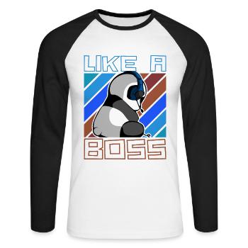 Comme un patron - Gaming Panda Bear Gambler Saying - T-shirt baseball manches longues Homme - blanc/noir - Devant - Nik (191cm)