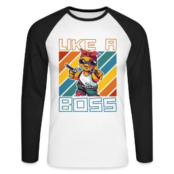 Like a Boss - Drôle de poussin gangster avec un dicton - T-shirt baseball manches longues Homme - blanc/noir - Devant - Nik (191cm)