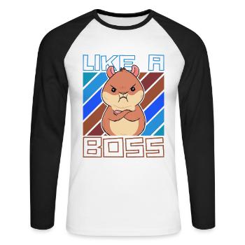 Like a Boss - Funny Cartoon Hamster Saying - Unisex Long Sleeve Baseball T-Shirt - white/black - Front - Nik (191cm)