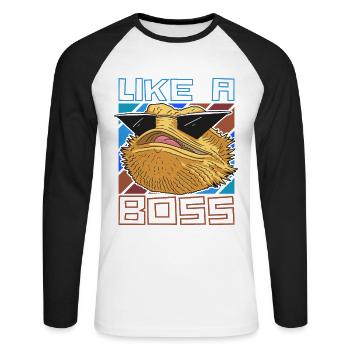 Like a Boss - Drôle d’iguane avec des lunettes de soleil - T-shirt baseball manches longues Homme - blanc/noir - Devant - Nik (191cm)