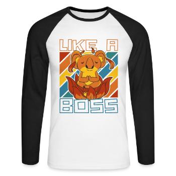 Like a Boss - Meditating Koala Bear Saying - Unisex Long Sleeve Baseball T-Shirt - white/black - Front - Nik (191cm)
