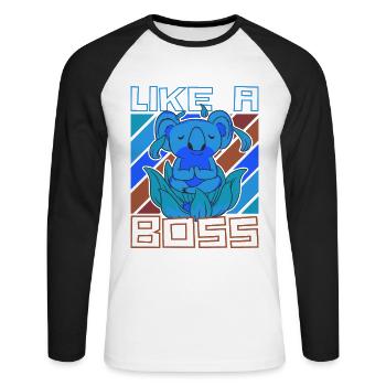 Like a Boss - Meditating Koala Bear Saying - Unisex Long Sleeve Baseball T-Shirt - white/black - Front - Nik (191cm)