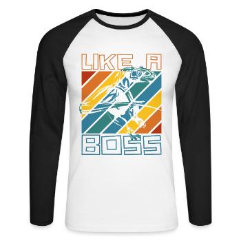 Comme un boss - Cool Velociraptor Dinosaur - T-shirt baseball manches longues Homme - blanc/noir - Devant - Nik (191cm)